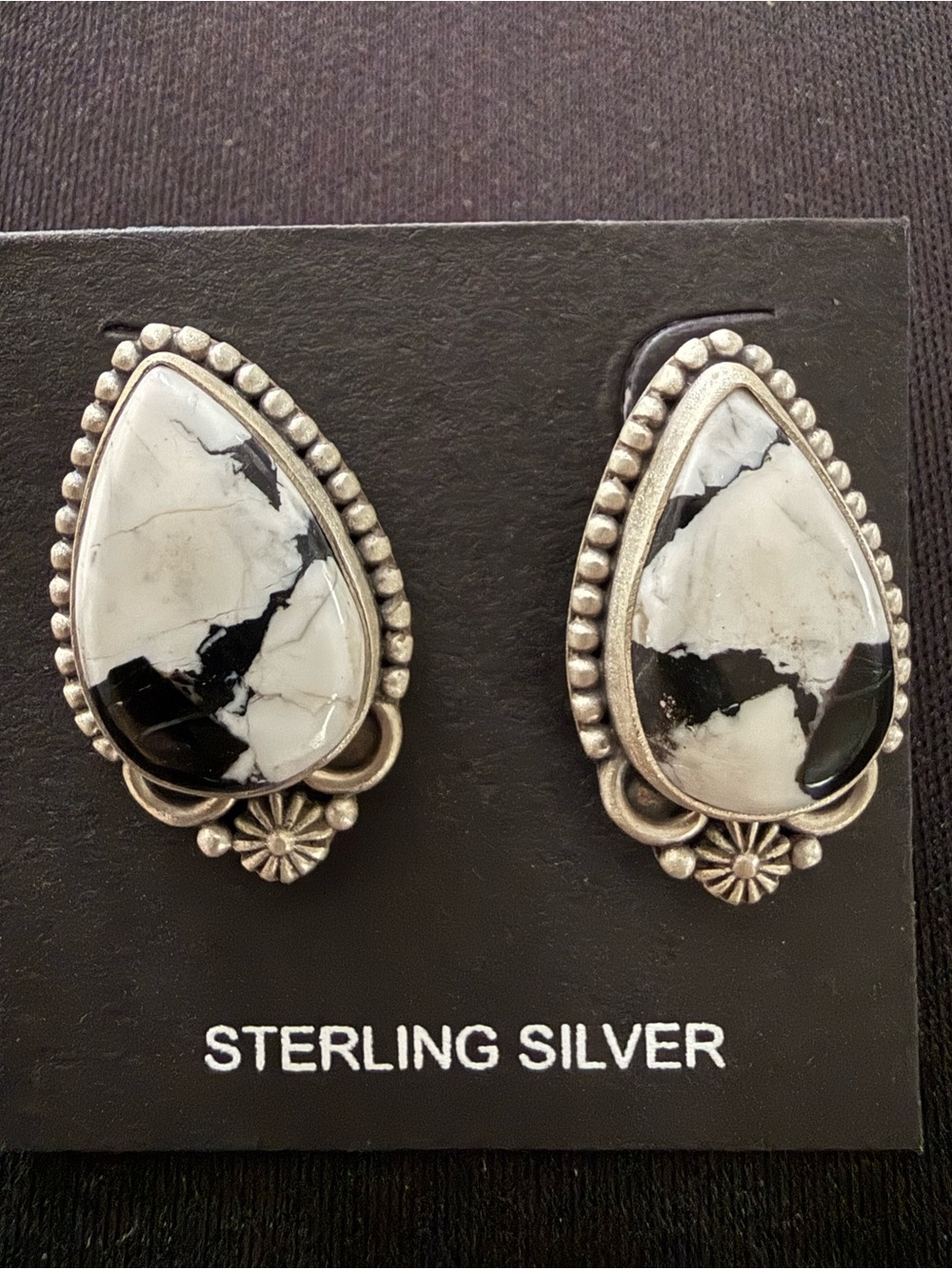 White Buffalo big stud earrings. .925 sterling silver